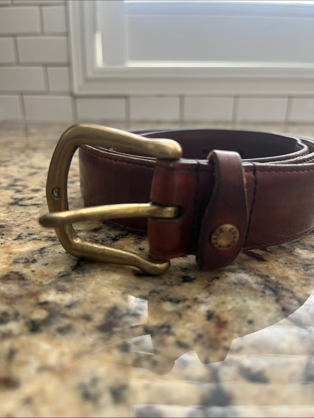 Coach Brown Leather Belt with Brass Buckle